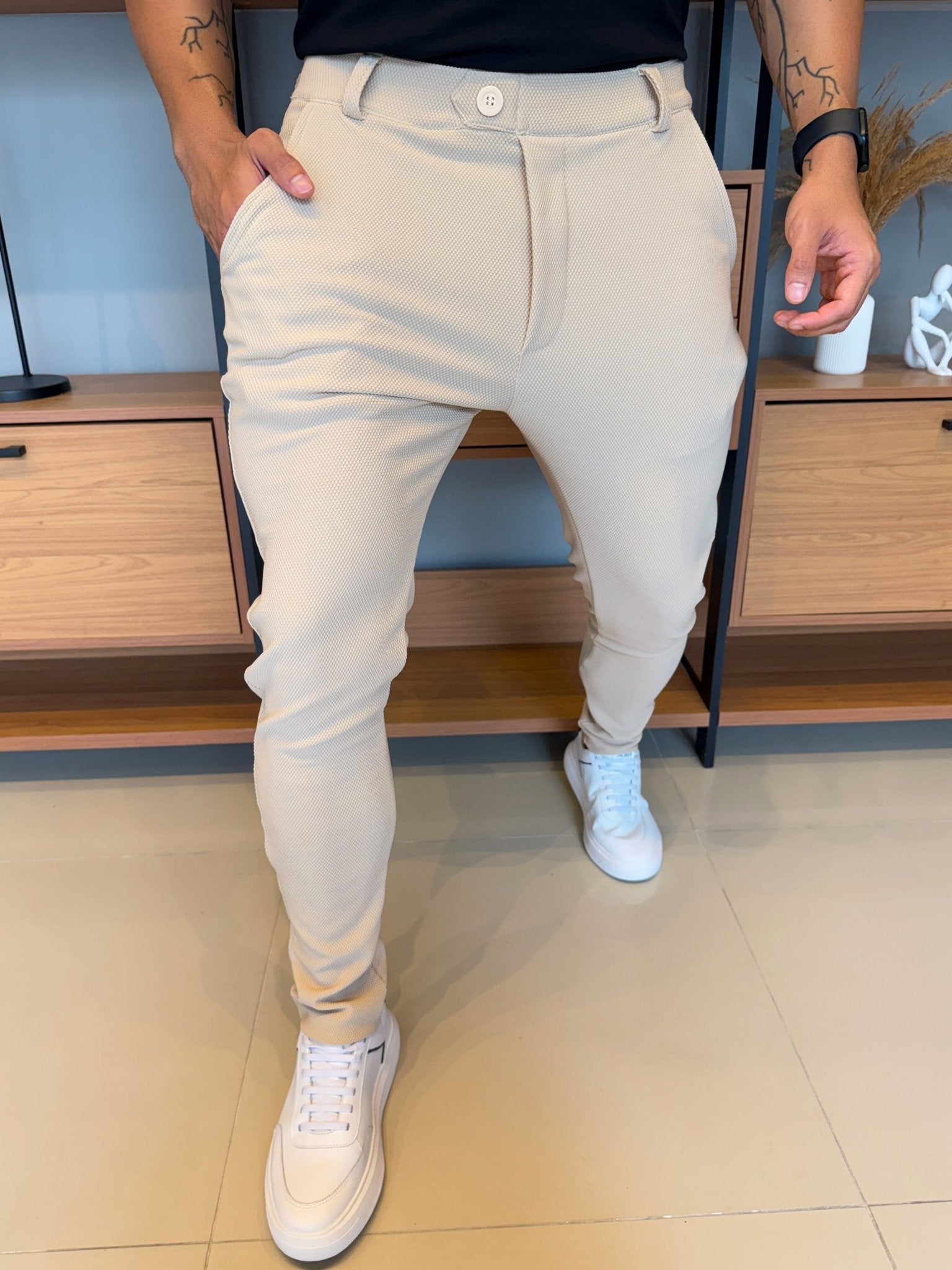 Calça Alfaiataria Granitto Tecido Texturizado - Areia