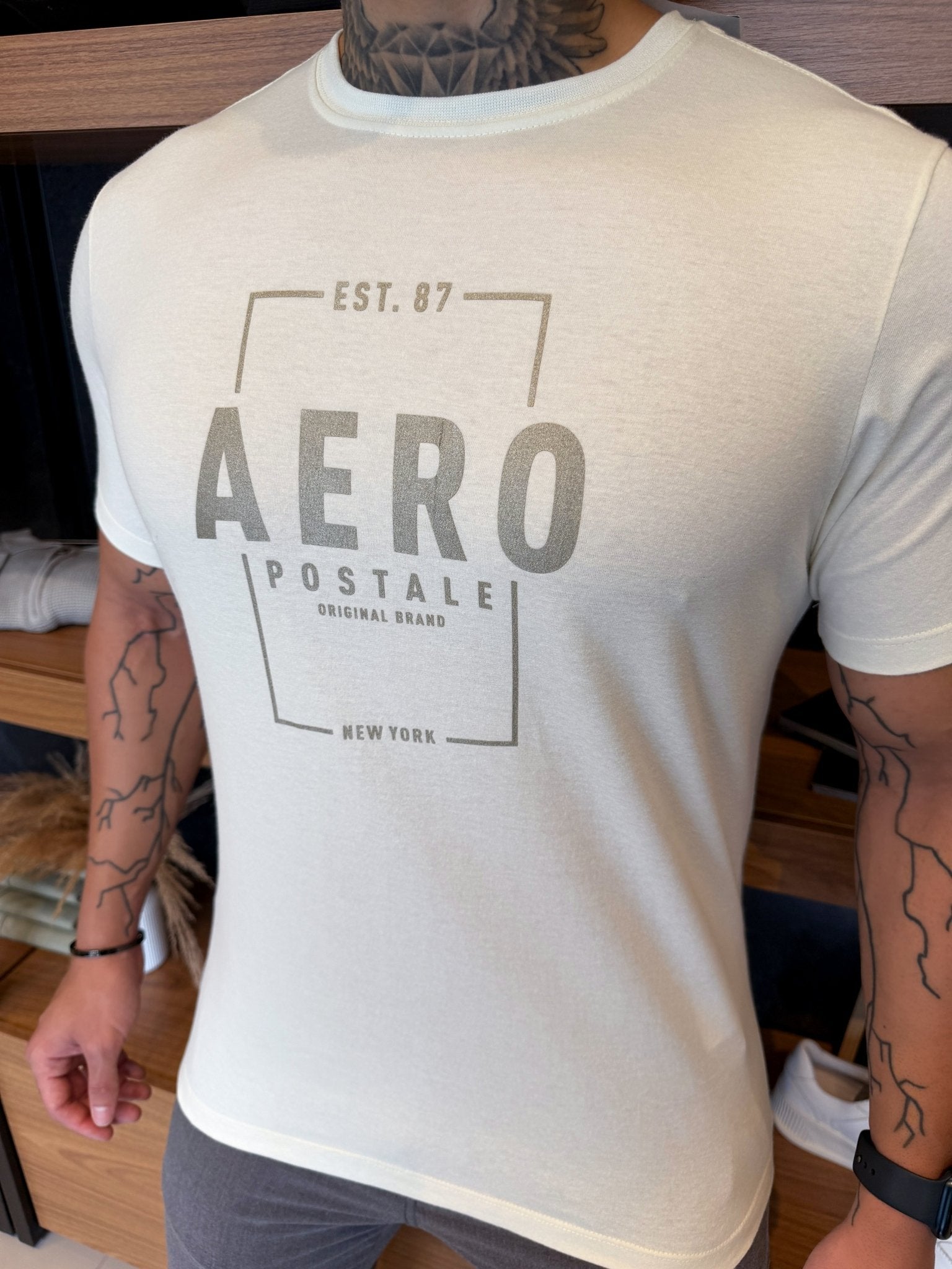Camiseta Aeropostale Square Escrita Central Silver - Creme