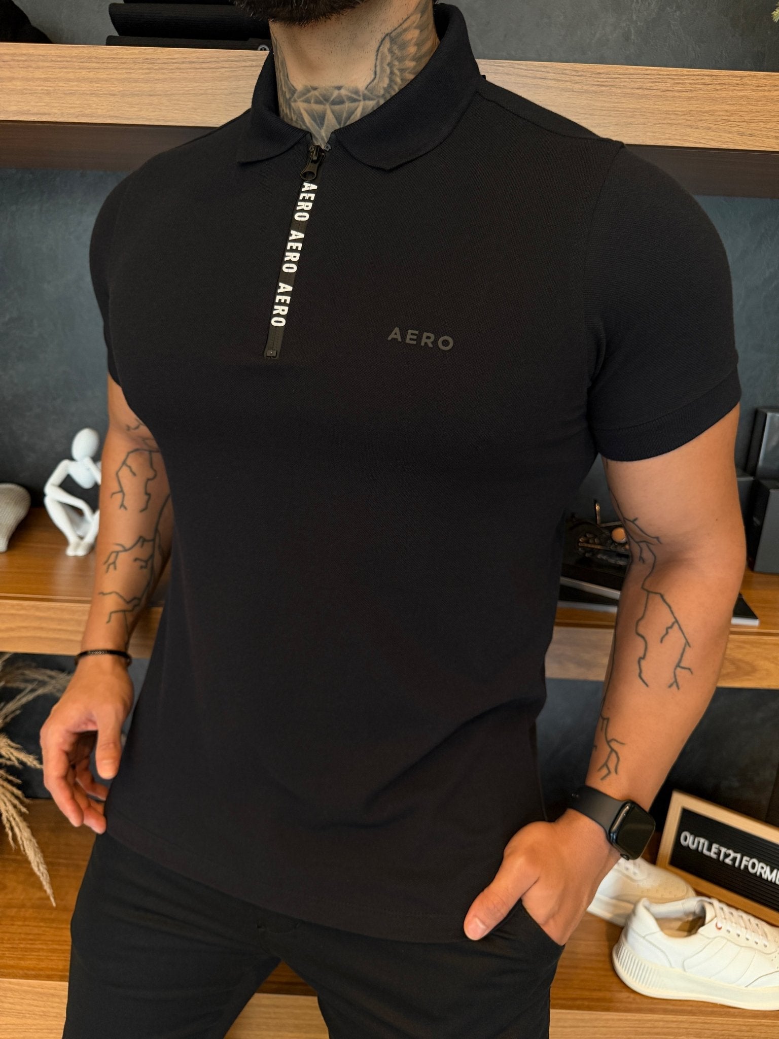 Polo Aeropostale Zíper Platinum- Preta