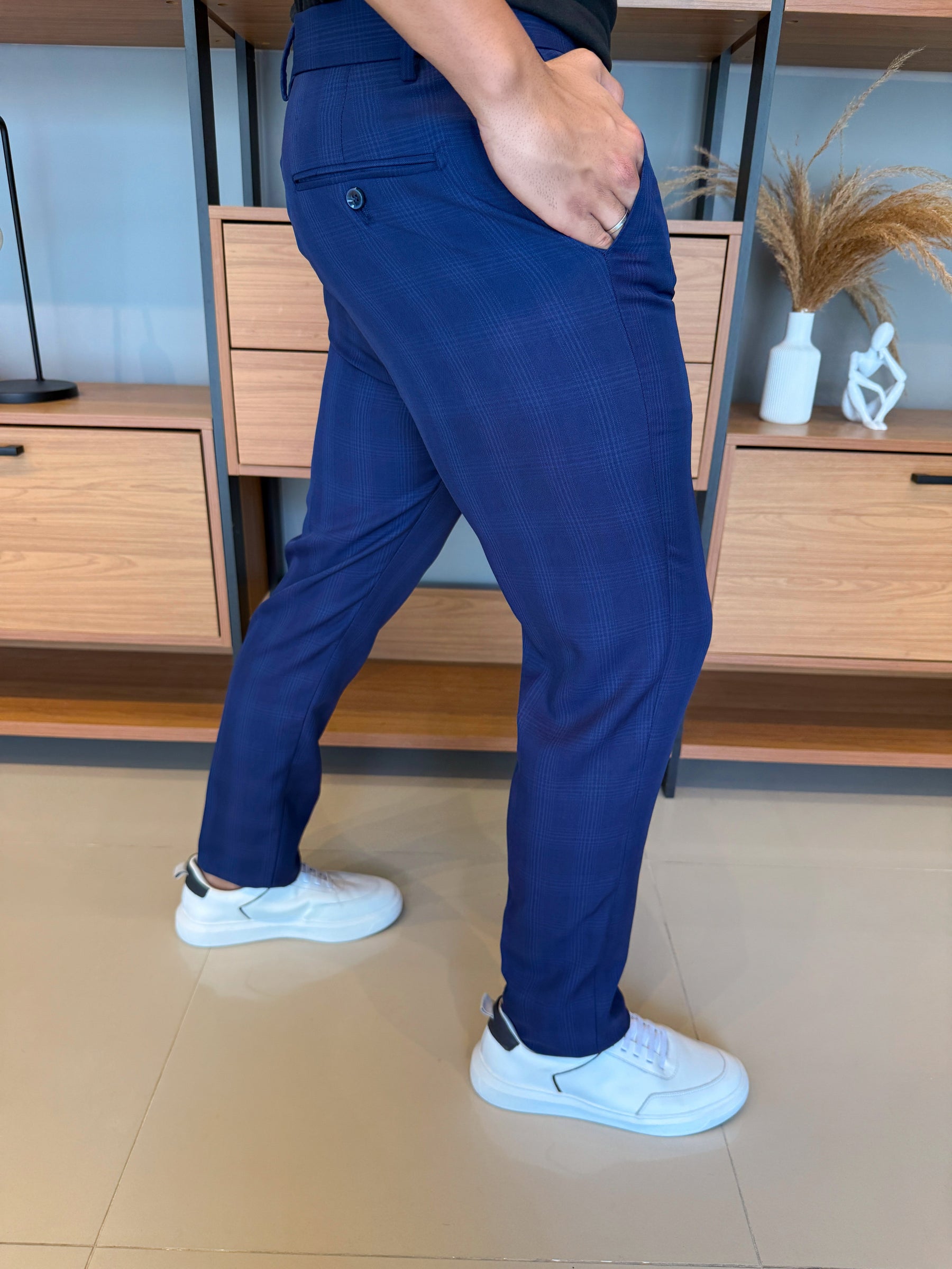 Calça Alfaitaria London Xadrez - Azul Royal