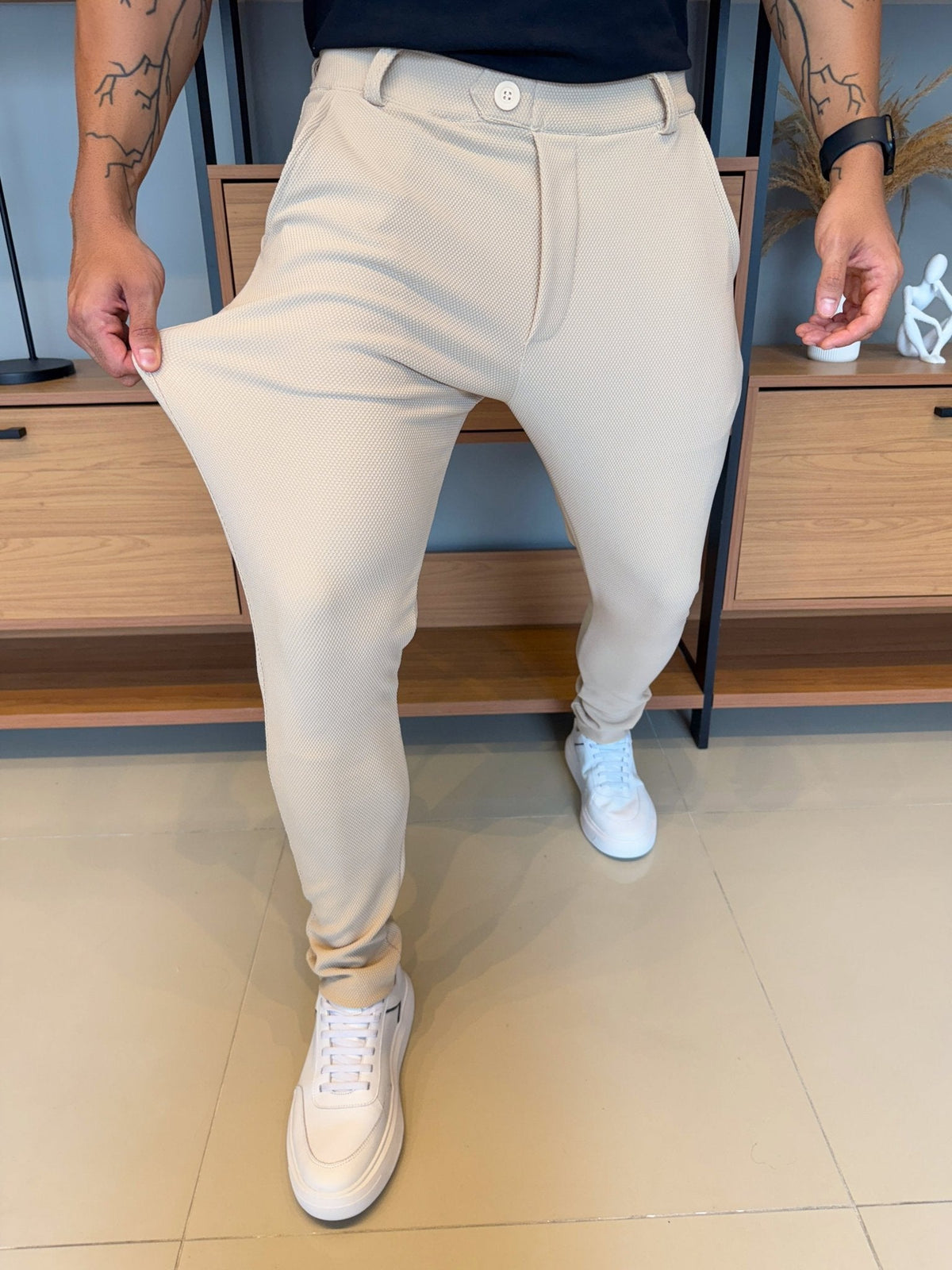 Calça Alfaiataria Granitto Tecido Texturizado - Areia