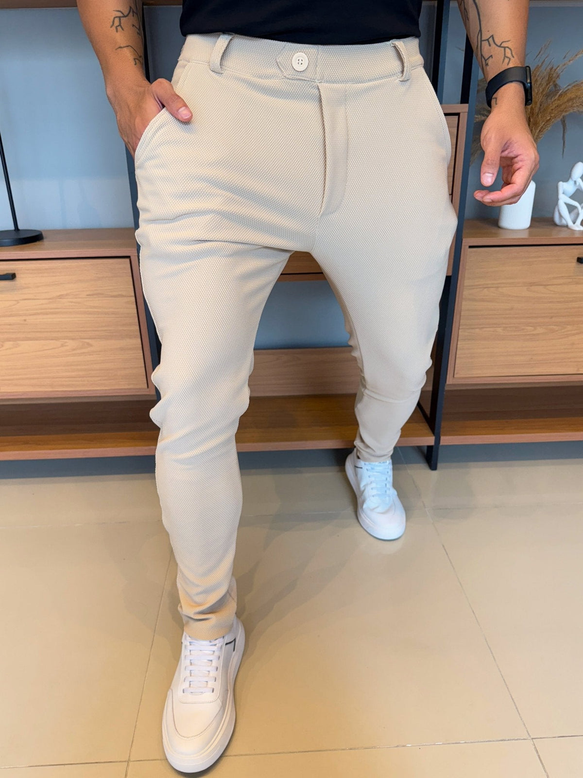 Calça Alfaiataria Granitto Tecido Texturizado - Areia