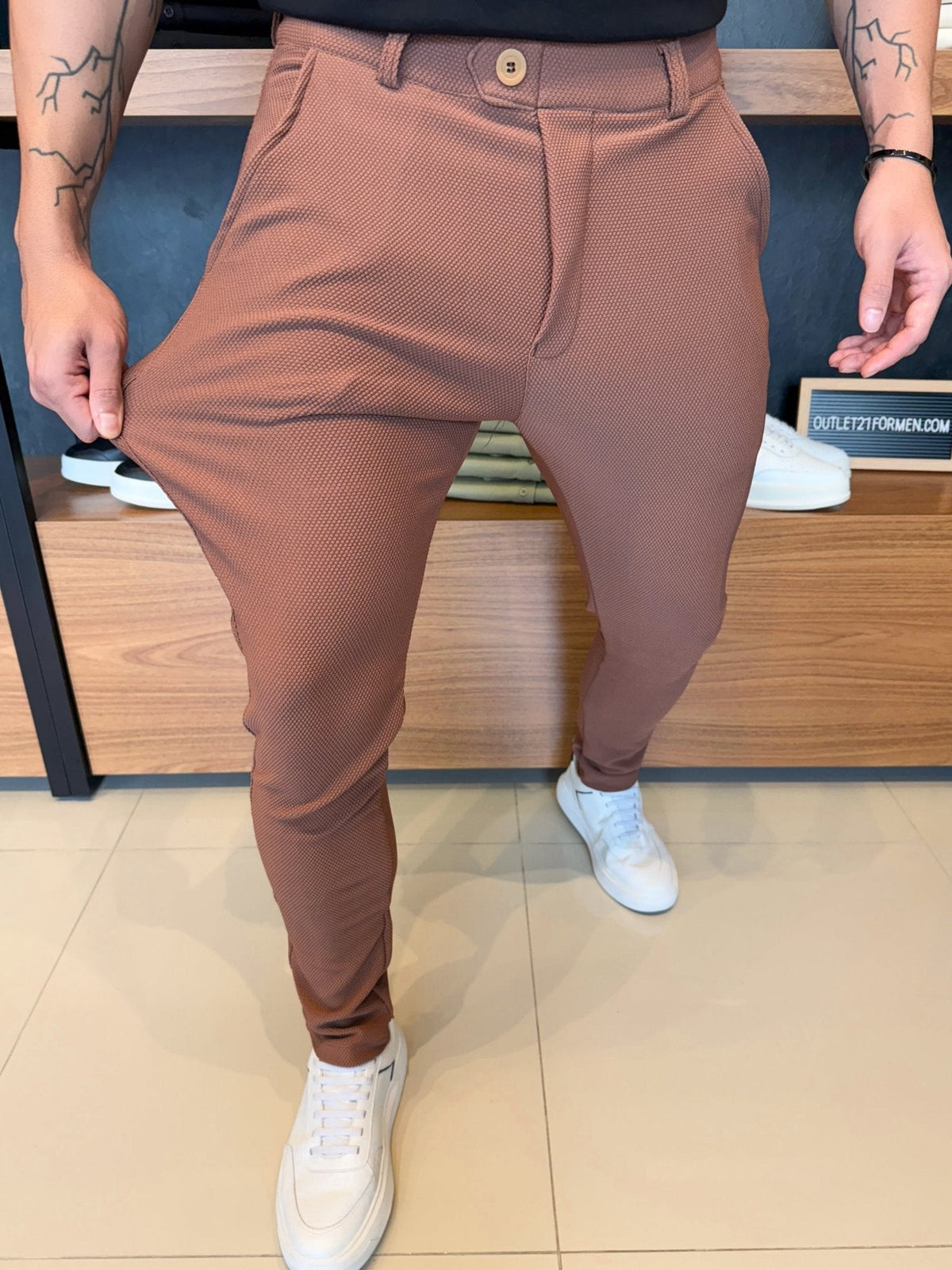 Calça Alfaiataria Granitto Tecido Texturizado - Capuccino