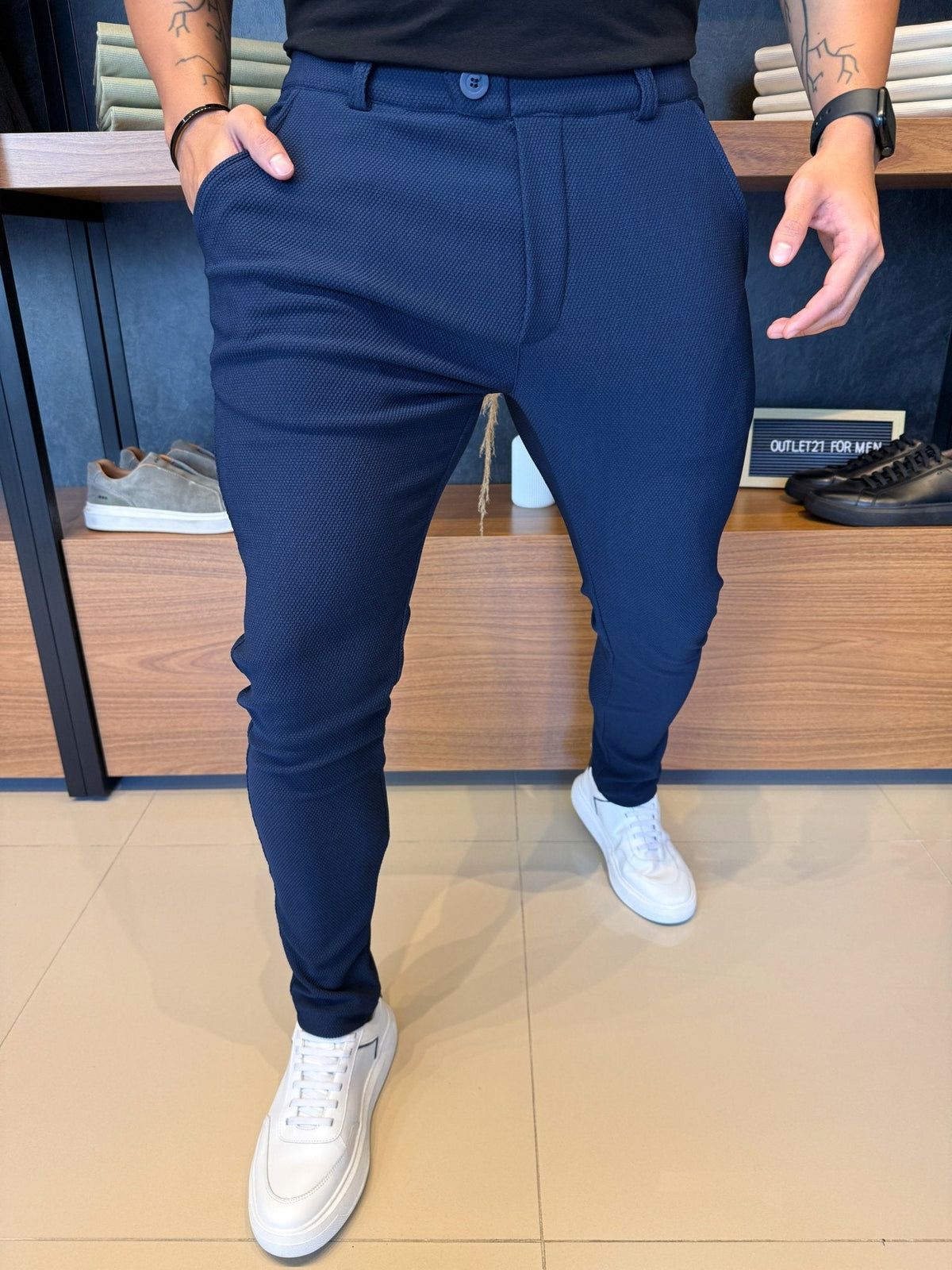 Calça Alfaiataria Granitto Tecido Texturizado - Marinho