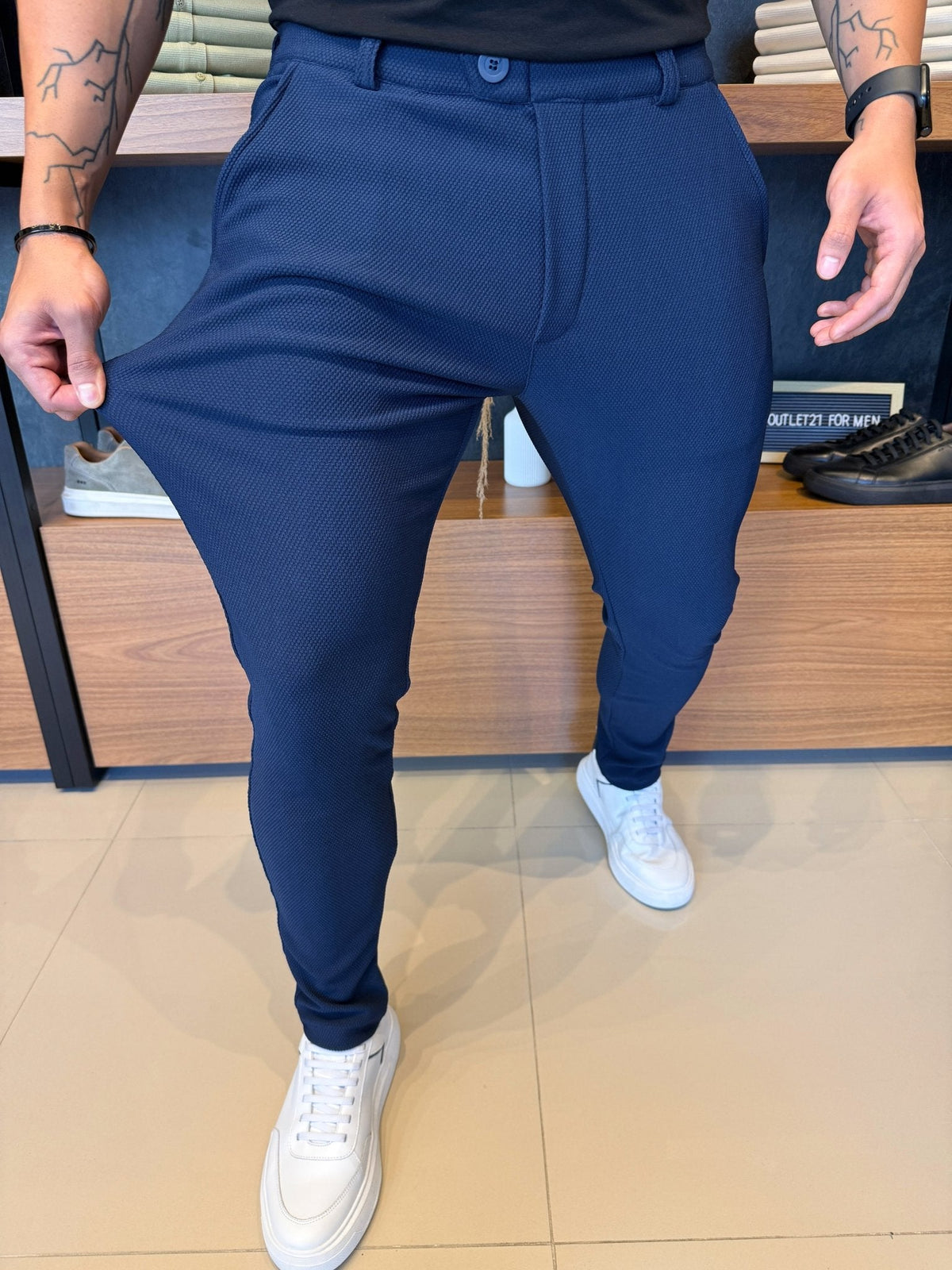 Calça Alfaiataria Granitto Tecido Texturizado - Marinho