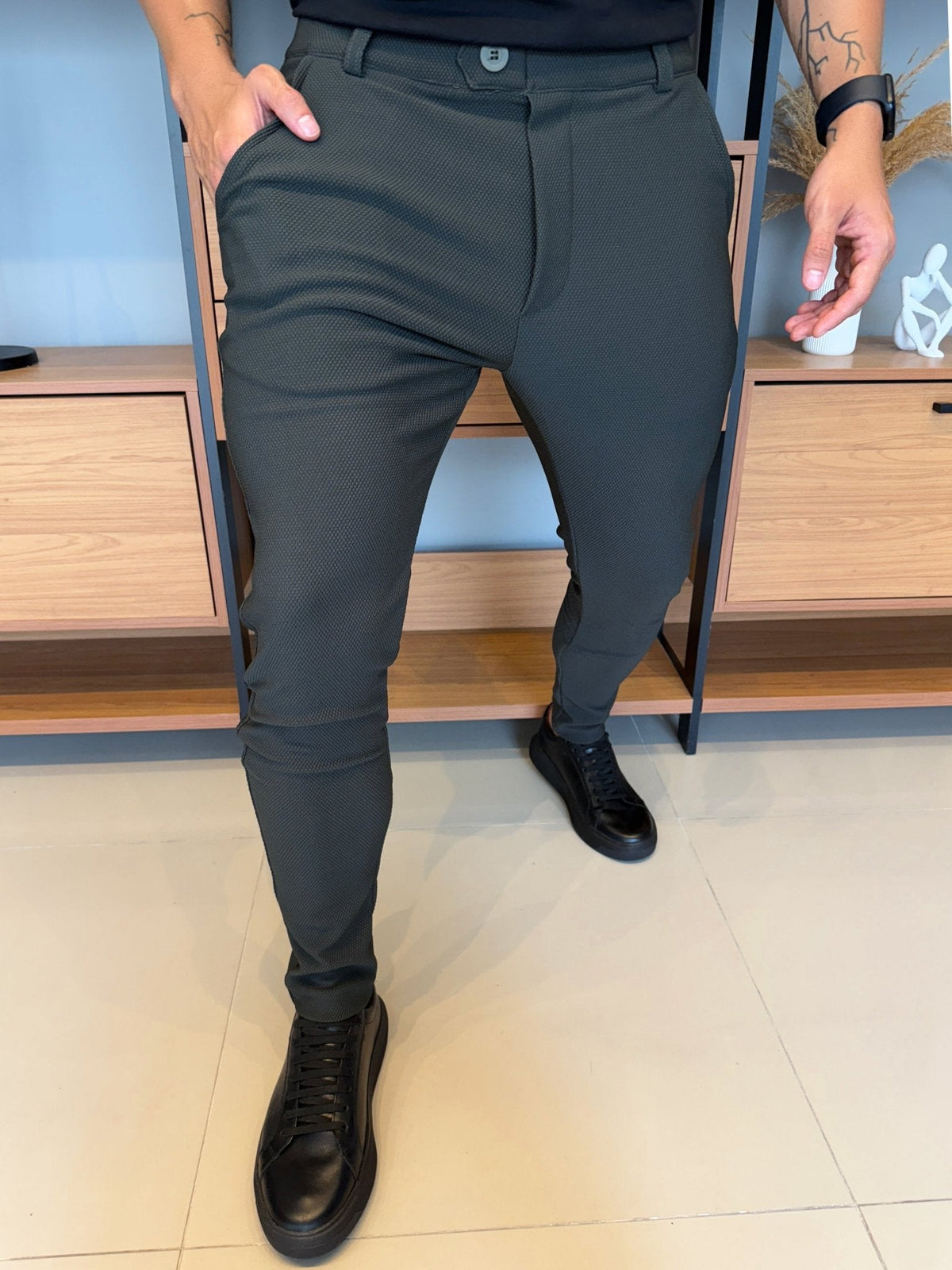 Calça Alfaiataria Granitto Tecido Texturizado - Verde Musgo