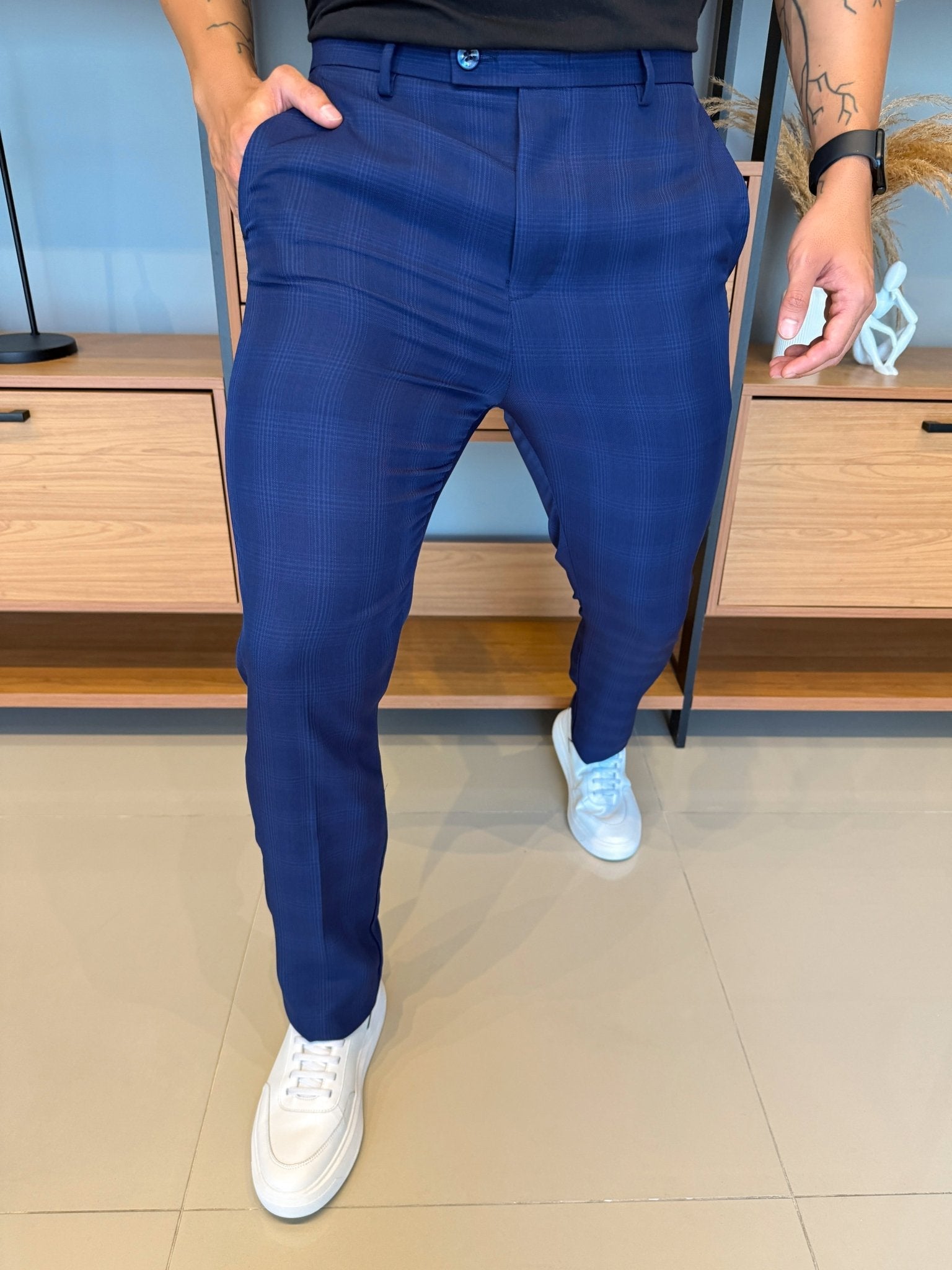 Calça Alfaitaria London Xadrez - Azul Royal