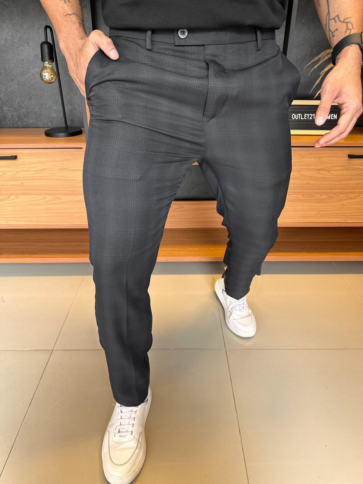 Calça Alfaitaria London Xadrez - Chumbo