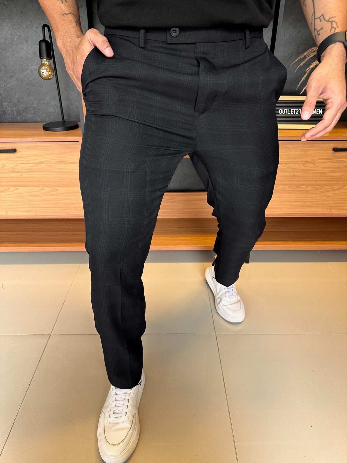 Calça Alfaitaria London Xadrez - Preta