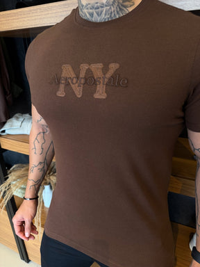 Camiseta Aeropostale NY Bordada - Marrom