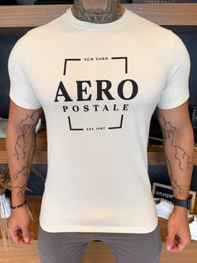 Camiseta Aeropostale Square Escrita Central Preta - Creme
